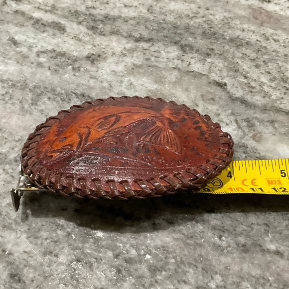 80’s Vintage Hand Tooled Leather and Whip Stitched Belt Buckle Fish - Picture 7 of 8